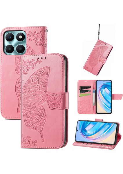 Honor X6A Kelebek Kanatları Flip Darbeye Dayanıklı Deri Telefon Kılıfı (Yurt Dışından)