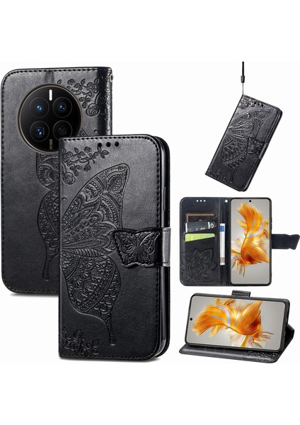 Huawei Mate 50 Kelebek Kanatları Flip Darbeye Dayanıklı Deri Telefon Kılıfı (Yurt Dışından)
