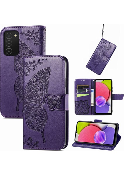 Galaxy A03S Kelebek Kanatları Flip Darbeye Dayanıklı Deri Telefon Kılıfı (Yurt Dışından)