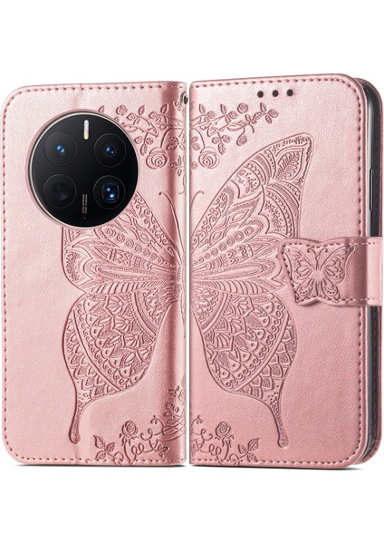 Huawei Mate 50 Pro Kelebek Kanatları Flip Darbeye Dayanıklı Deri Telefon Kılıfı (Yurt Dışından)