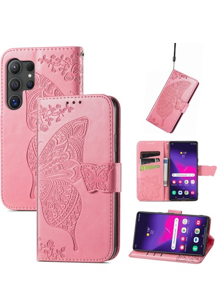 Galaxy S24 Ultra Kelebek Kanatları Flip Darbeye Dayanıklı Deri Telefon Kılıfı (Yurt Dışından)