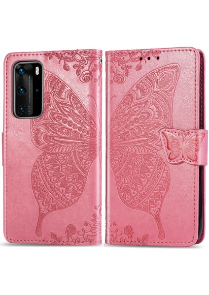 Huawei P40 Pro Kelebek Kanatları Flip Darbeye Dayanıklı Deri Telefon Kılıfı (Yurt Dışından)