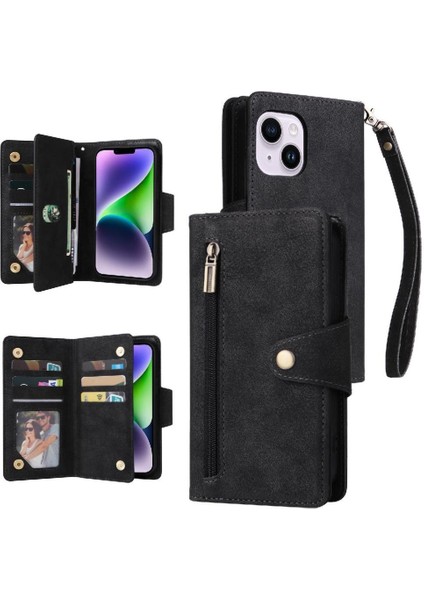 El Kayışı Manyetik Deri Kapak ile iphone 14 Artı Kart Tutucu (Yurt Dışından)