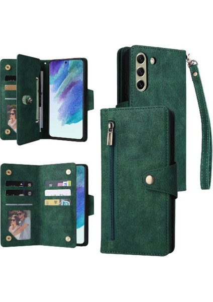 El ile Galaxy S21 Fe Manyetik Deri Kart Tutucu Için Kılıf (Yurt Dışından)