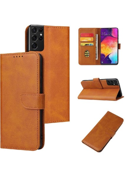 Galaxy S21 Ultra Tam Koruma Deri Folio Flip Case (Yurt Dışından)