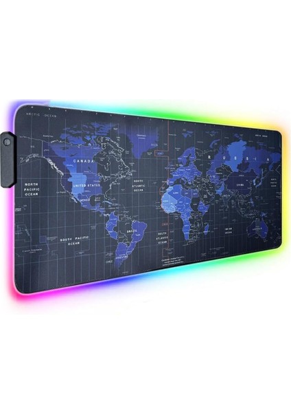 Büyük Oyuncu Rgb Mousepad & Klavye Pad World Map Red Line Desenli Işıklı 80X30CM Pad Redline