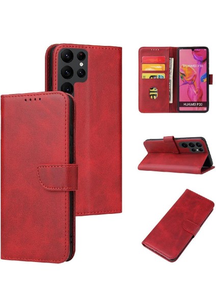 Galaxy S22 Ultra Deri Folio Flip Case Manyetik Karbon (Yurt Dışından)