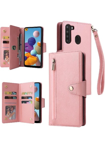 El Kayışı Manyetik Deri Kart Tutucu ile Galaxy A21 Için Kılıf (Yurt Dışından)