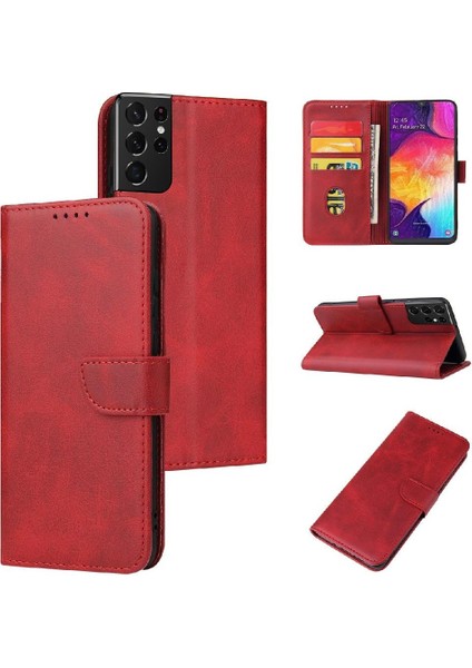 Galaxy S21 Ultra Tam Koruma Deri Folio Flip Case (Yurt Dışından)