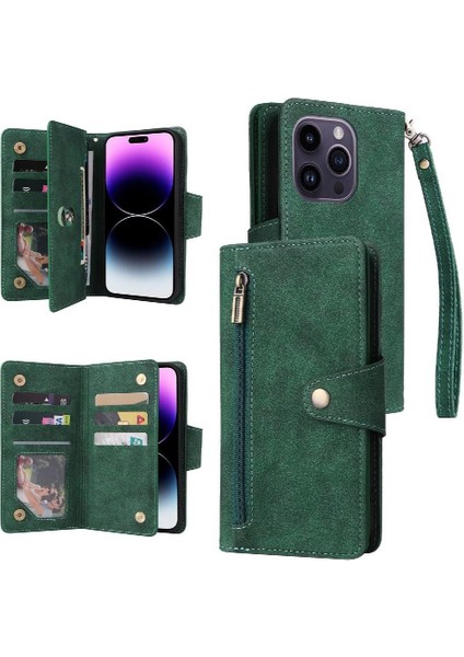 Iphone 14 Için Kılıf Pro Max Fermuar Cüzdan Kapak Kart Tutucu Manyetik ile (Yurt Dışından)