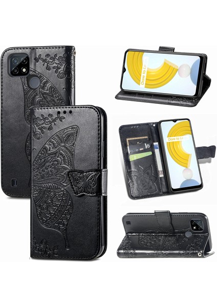 Realme C21Y/C25Y Kelebek Kanatları Flip Darbeye Dayanıklı Deri Telefon Kılıfı (Yurt Dışından)