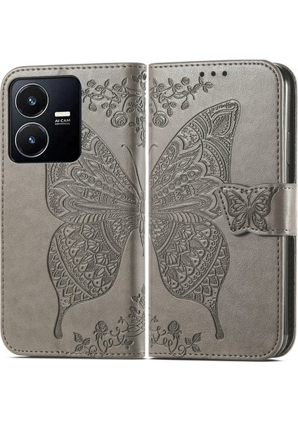 Vivo Y22/Y22S Kelebek Kanatları Flip Darbeye Dayanıklı Deri Telefon Kılıfı (Yurt Dışından)