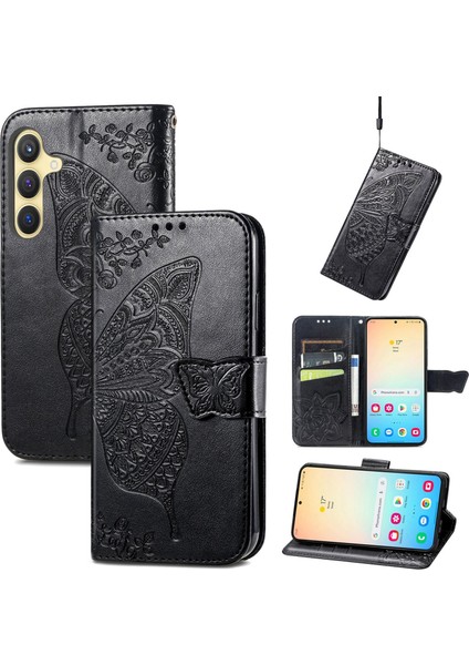 Galaxy S24 Plus Kelebek Kanatları Flip Darbeye Dayanıklı Deri Telefon Kılıfı (Yurt Dışından)