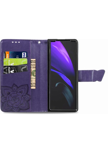 Galaxy Z Fold 2 Kelebek Kanatları Flip Darbeye Dayanıklı Deri Telefon Kılıfı (Yurt Dışından)