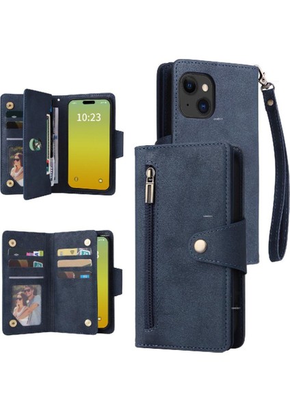 Iphone 15 Için Kılıf Fermuar Cüzdan Kapak Kart Tutucu ile El Kayışı Deri (Yurt Dışından)