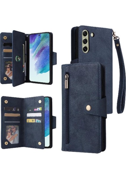 El ile Galaxy S21 Fe Manyetik Deri Kart Tutucu Için Kılıf (Yurt Dışından)