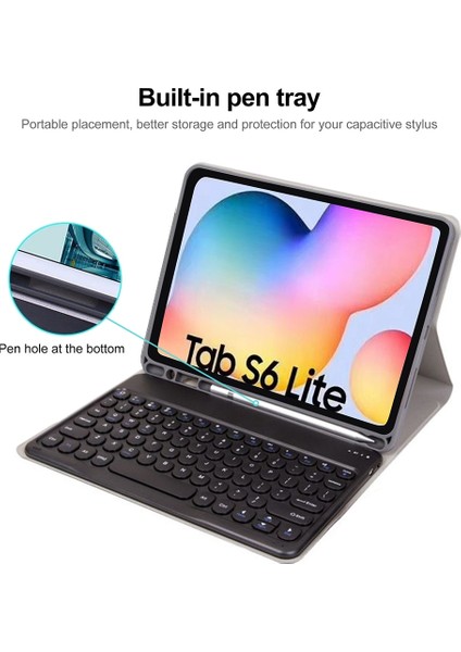 Bluetooth Klavye Pu Kılıfı Samsung Galaxy Tab S6 Lite Için Pembe+Pembe Klavye (Yurt Dışından)