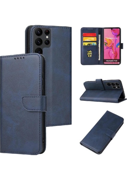 Galaxy S22 Ultra Deri Folio Flip Case Manyetik Karbon (Yurt Dışından)
