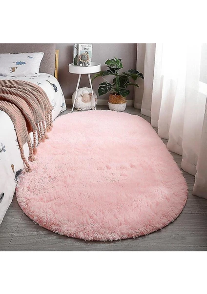 Vila Nova Home Pembe Oval Post Halı Peluş Yumuşak Kaymaz Dot Taban