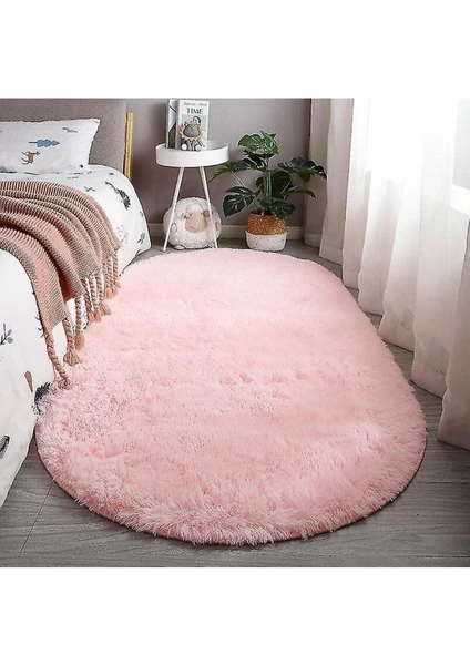 Vila Nova Home Pembe Oval Post Halı Peluş Yumuşak Kaymaz Dot Taban