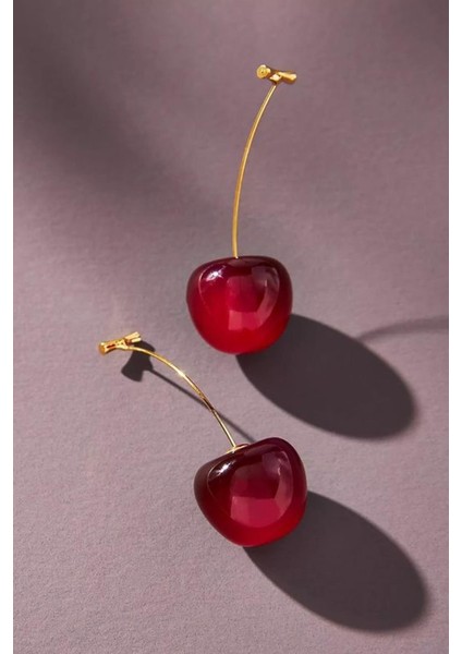 Cherry Uzun Kiraz Altın Kaplama Sallantılı Kadın Küpe