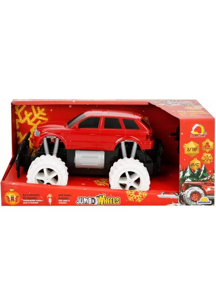 1:18 Uzaktan Kumandalı Yılbaşı Özel Jumbo Weels USB Şarjlı Işıklı Yeni Yıl Arabası 26 cm - Jeep