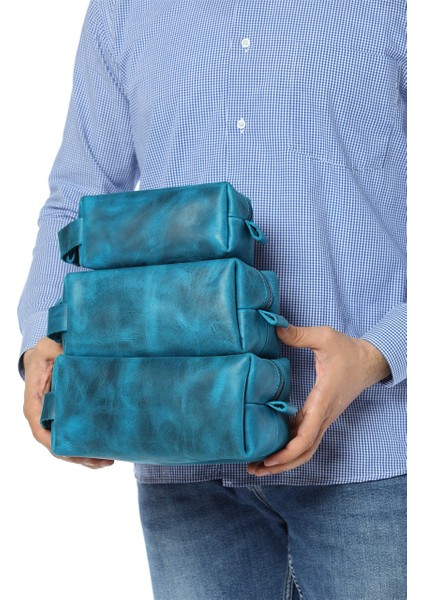 Kişileştirilebilir Hakiki Deri El Çantası Dopp Kit Unisex