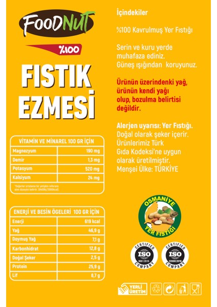 %100 Şekersiz Doğal Sporcu Dostu Fıstık Ezmesi 1 kg (OSMANİYE)