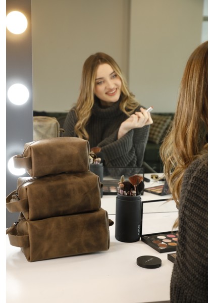 Kişileştirilebilir Hakiki Deri El Çantası Dopp Kit Unisex