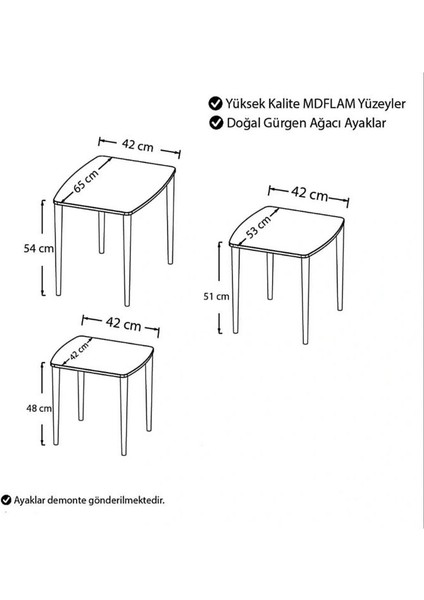 3'lü Mdf'lam Zigon Sehpa Koyu-Kahverengi