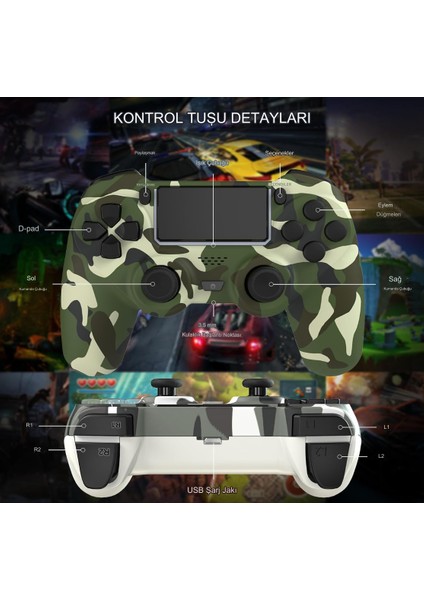 Ps4 Dualshock 4 V2 Gamepad Şık Tasarımlı Kamuflaj Desenli Playstation 4 Uyumlu Yeni Nesil Kol fırsatları