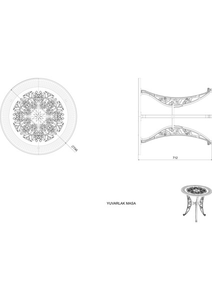 Ferforje Görünümlü Plastik Yuvarlak Masa, 2 Yıl Garantili, Bahçe, Balkon ve Dış Mekan Kullanım İçin Uygun, Beyaz Plastik Tek Yuvarlak Masa