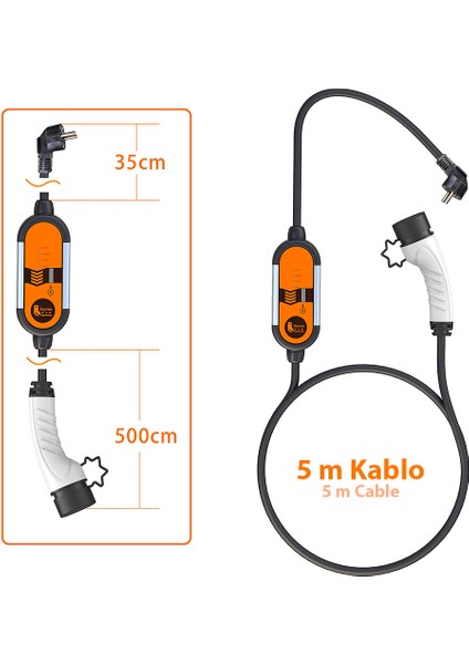 Taşınabilir Tip 2 - 5mt Kablolu Elektrikli Araç Şarj Cihazı fırsatları