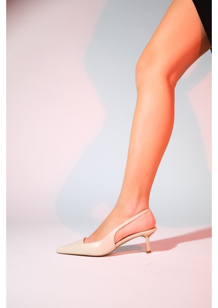 Marten Ekru Cilt Kadın Sivri Burun Arkası Açık Ince Topuklu Ayakkabı fiyatları