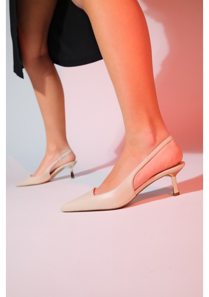 Marten Ekru Cilt Kadın Sivri Burun Arkası Açık Ince Topuklu Ayakkabı indirimleri