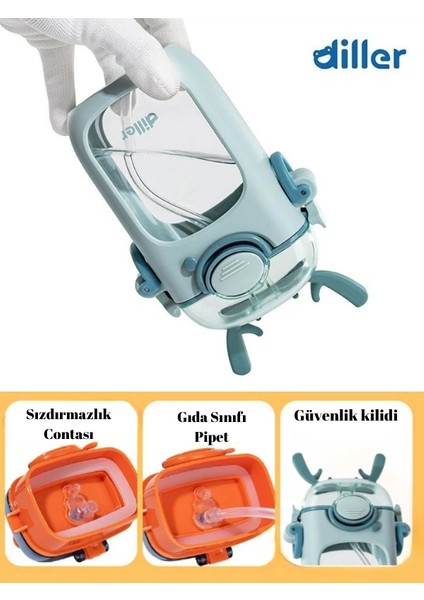 Diller 400 ml Pipet Temizleme Fırçalı Tritan Su Matarası