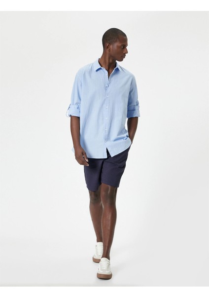 4SAM60054HW 645 Mavı Erkek Pamuk Dokuma Uzun Kollu Gomlek