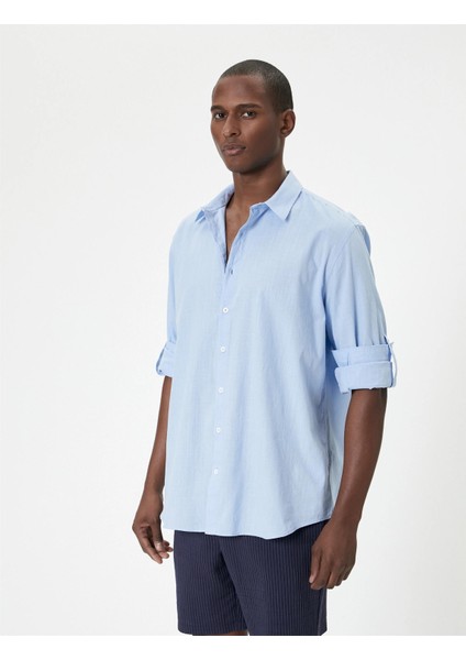 4SAM60054HW 645 Mavı Erkek Pamuk Dokuma Uzun Kollu Gomlek fiyatları