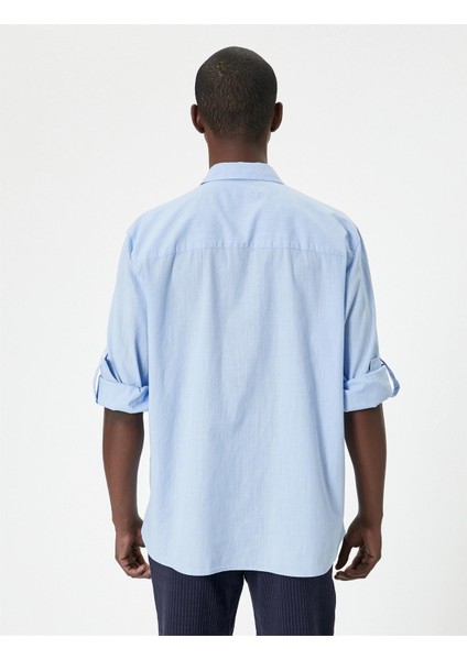 4SAM60054HW 645 Mavı Erkek Pamuk Dokuma Uzun Kollu Gomlek fırsatları