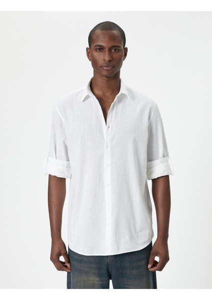 4SAM60054HW 000 Beyaz Erkek Pamuk Dokuma Uzun Kollu Gomlek fiyatları
