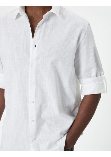 4SAM60054HW 000 Beyaz Erkek Pamuk Dokuma Uzun Kollu Gomlek modelleri