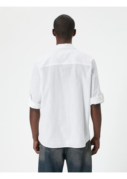 4SAM60054HW 000 Beyaz Erkek Pamuk Dokuma Uzun Kollu Gomlek fırsatları