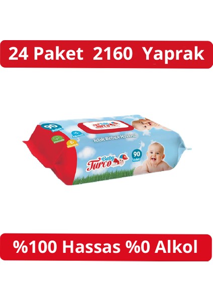 Islak Havlu Kapaklı 90'lı 24 Adet 2160 Yaprak