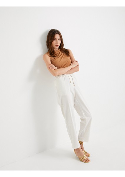 Havuç Pantolon Beli Bağcıklı Yüksek Bel Cep Detaylı