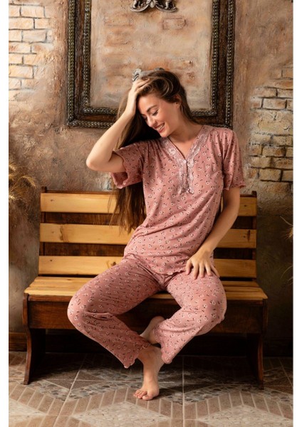 Bambu Pamuk V Yaka Kısa Kol Kadın Pijama Takımı modelleri