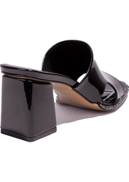 DZA07-1136745C Siyah Rugan Klasik Taşlı Topuklu Kadın Terlik fırsatları