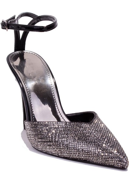 DZA07-1240870C Siyah Rugan Taşlı Abiye Topuklu Kadın Ayakkabı