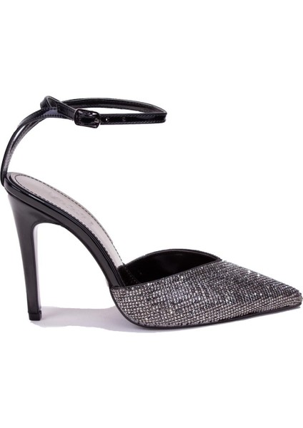 DZA07-1240870C Siyah Rugan Taşlı Abiye Topuklu Kadın Ayakkabı fiyatları
