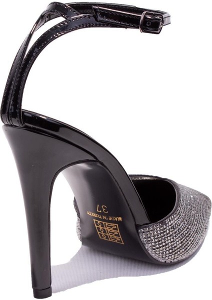 DZA07-1240870C Siyah Rugan Taşlı Abiye Topuklu Kadın Ayakkabı fırsatları