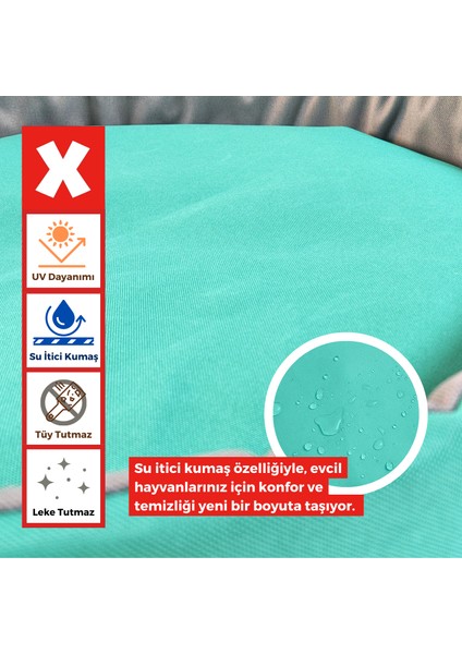 XPERMATE Sünger Simit Küçük Irk Köpek Yatağı Ve Kedi Yatağı 45 Cm Turkuaz Antrasit